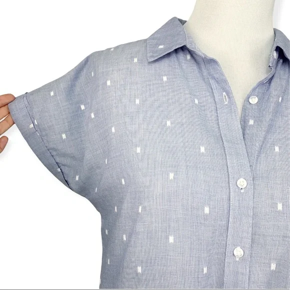 Anthropologie Cloth and Stone Clip Dot Button Down Short Sleeve Tie Front Top - Picture 6 of 10